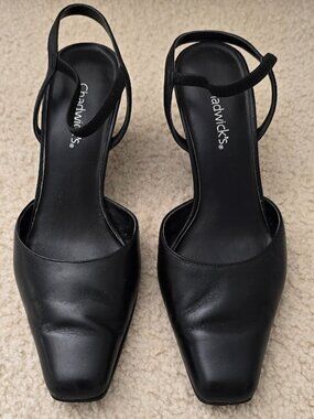 Chadwick's Black Leather Upper Wedges Shoes Ankle Straps Square Toe Size 7M